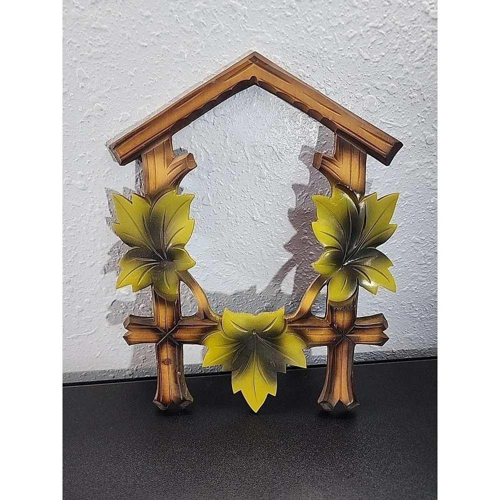 Vintage German Black Forest Cuckoo‎ Clock Face Trim Green Leaves Cottage Core 2
